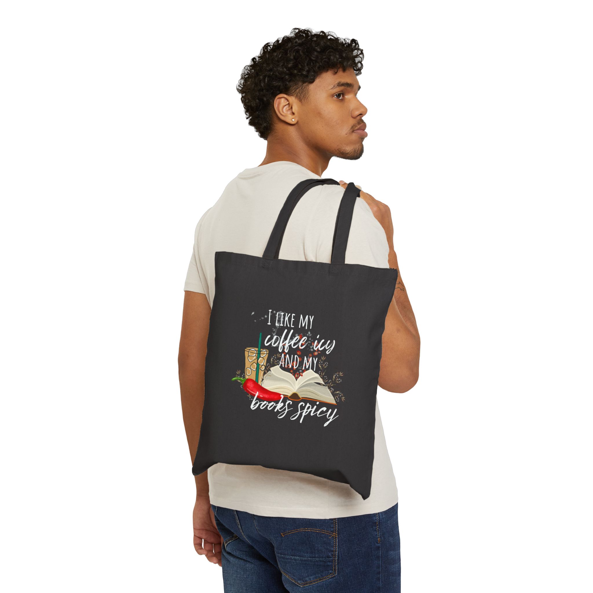 I like my Coffee Icy and Books Spicy Canvas Tote Bag - Image 3