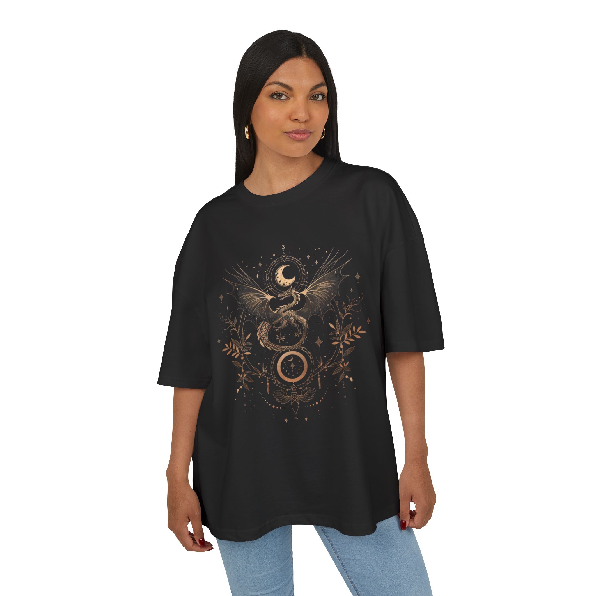 Mystical Dragon Box Tee, Unisex Heavy Cotton Shirt, Boho Style T-Shirt, Gift for Fantasy Lovers, Astrology Tee, Unique Graphic Tee - Image 3
