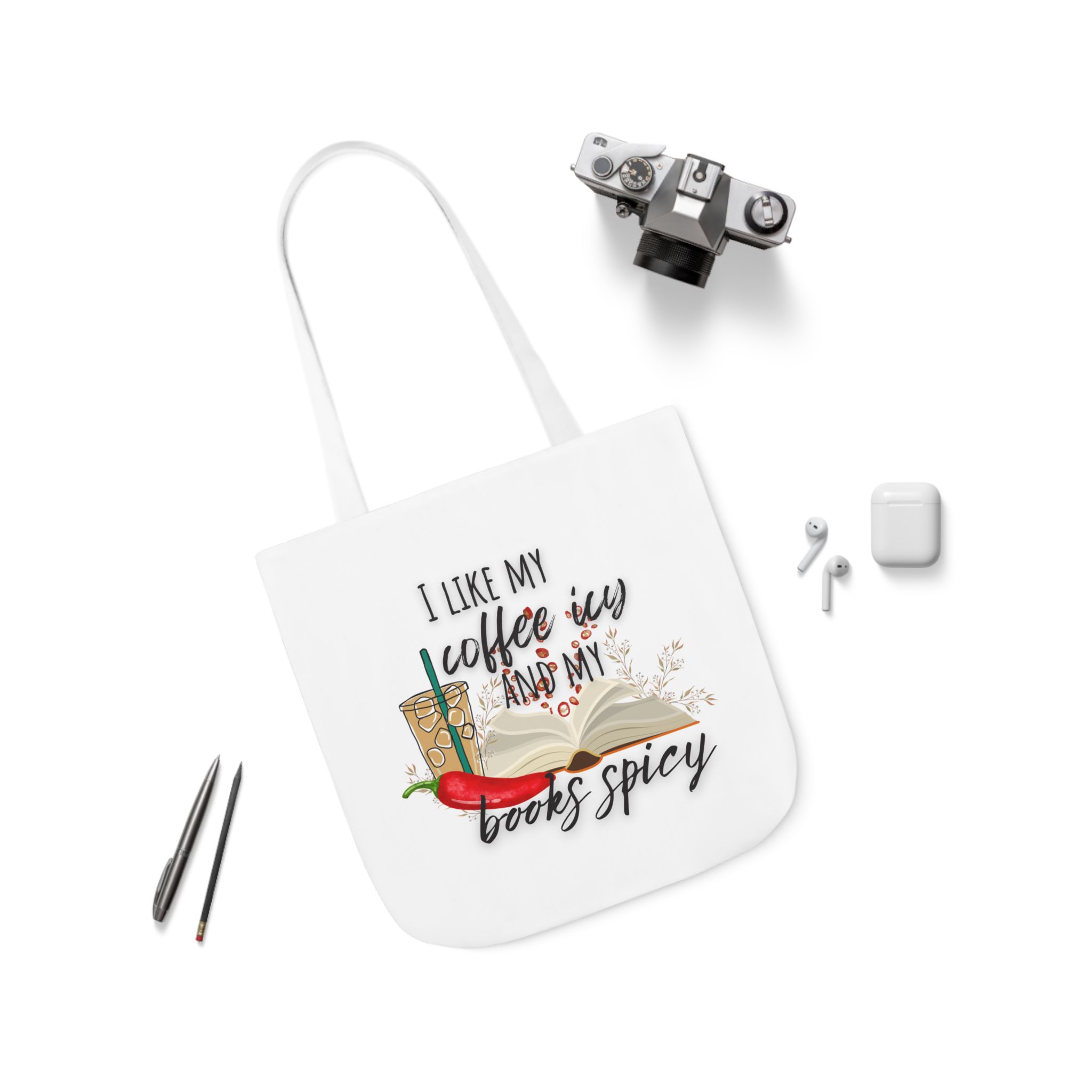 I like my Coffee Icy and Books Spicy White Canvas Tote Bag - Image 7