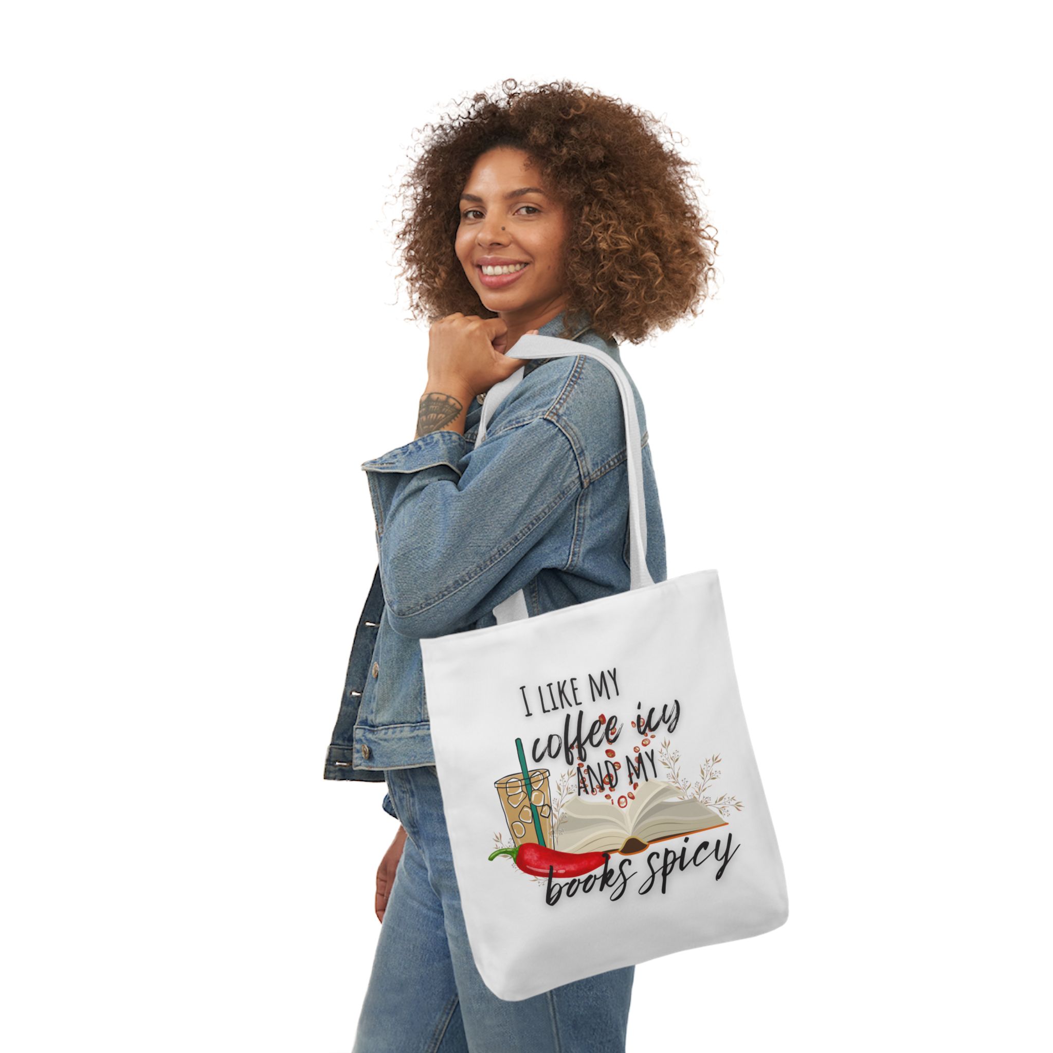 I like my Coffee Icy and Books Spicy White Canvas Tote Bag - Image 12