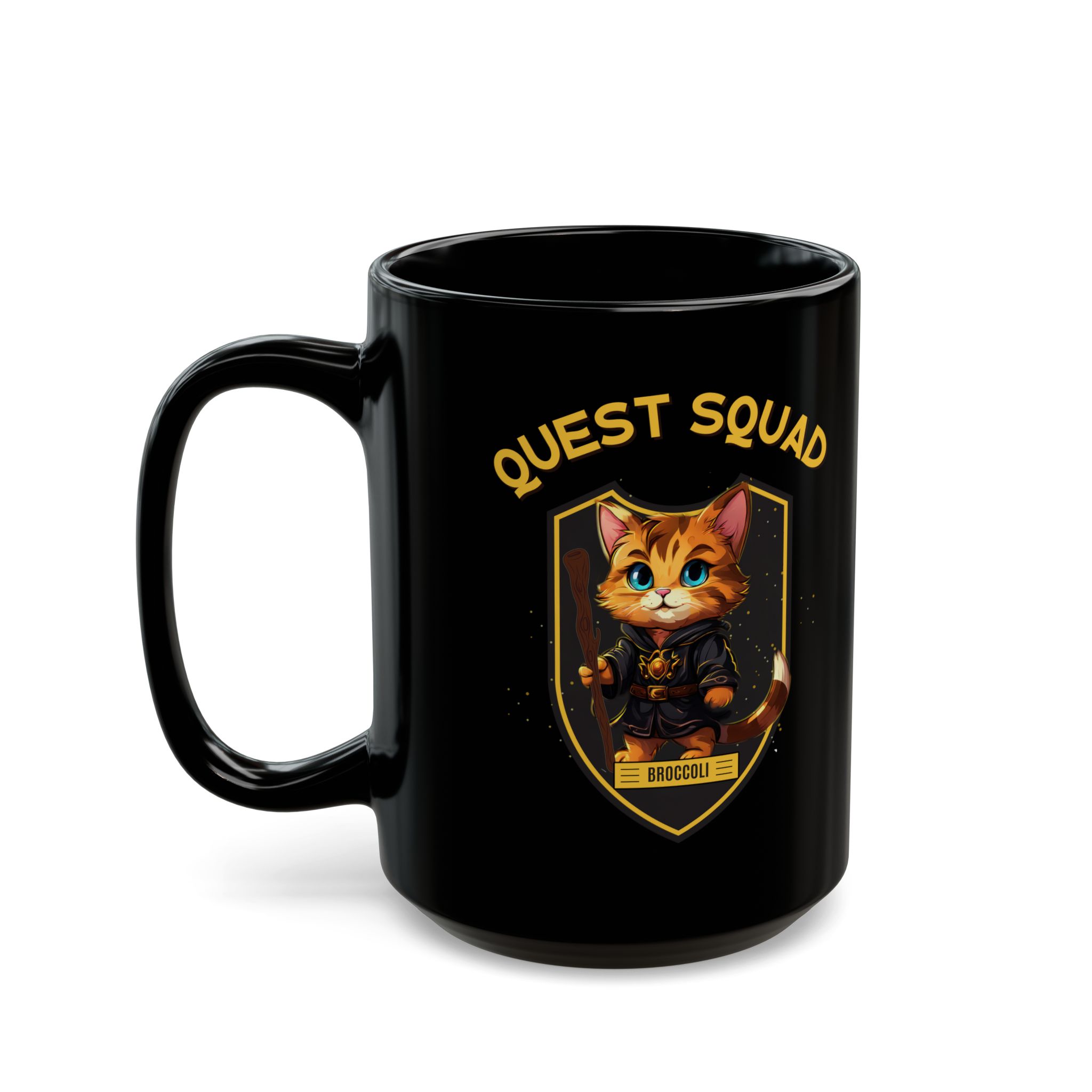 Quest Squad Black Mug - Broccoli Design - Image 7