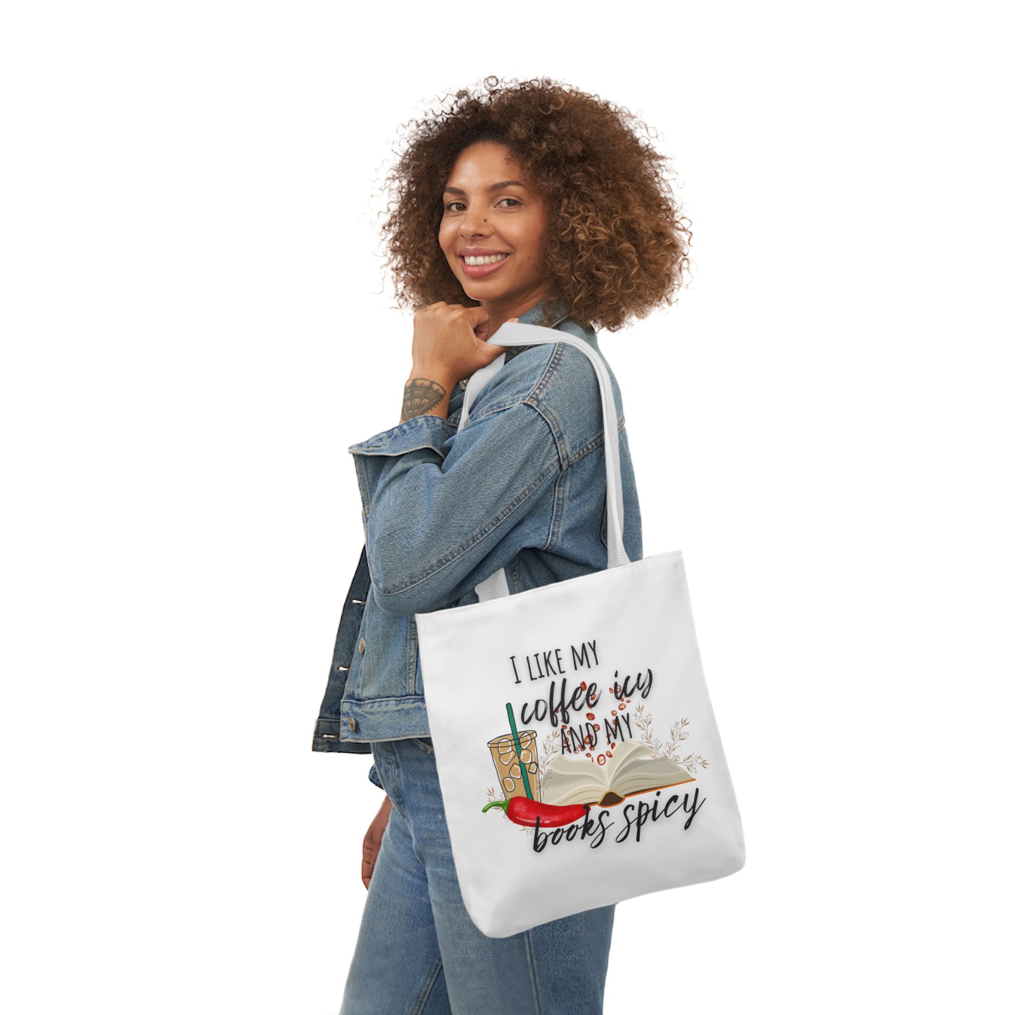 I like my Coffee Icy and Books Spicy White Canvas Tote Bag - Image 8