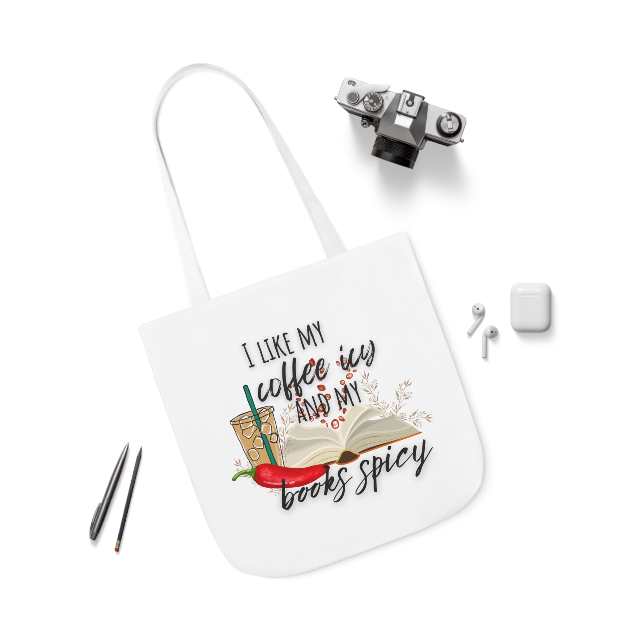 I like my Coffee Icy and Books Spicy White Canvas Tote Bag - Image 11