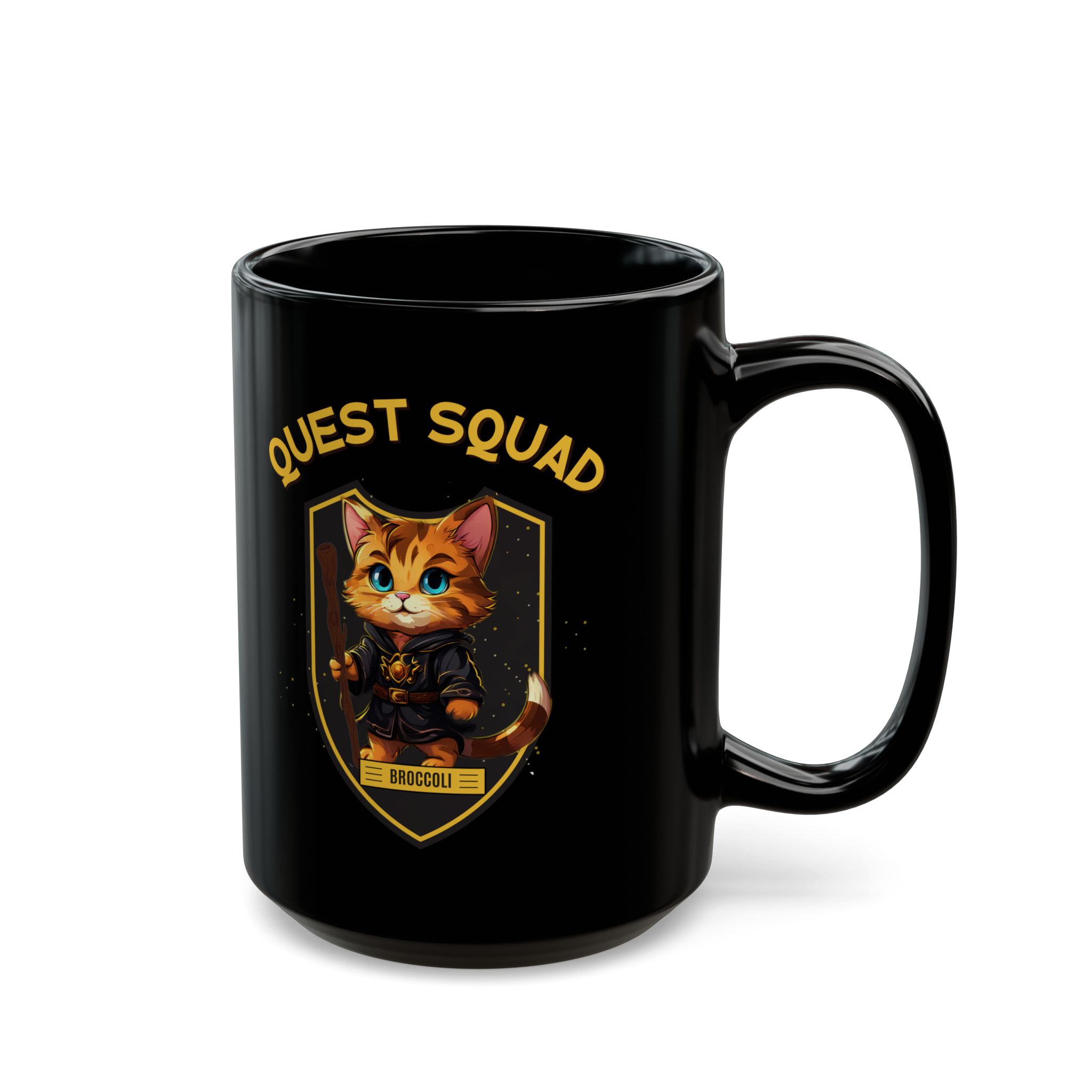Quest Squad Black Mug - Broccoli Design - Image 6