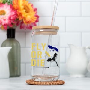 Fourth Wing Inspired Glass – Fly or Die Soda Can Glass with Bamboo Lid and Straw for Book Lovers
