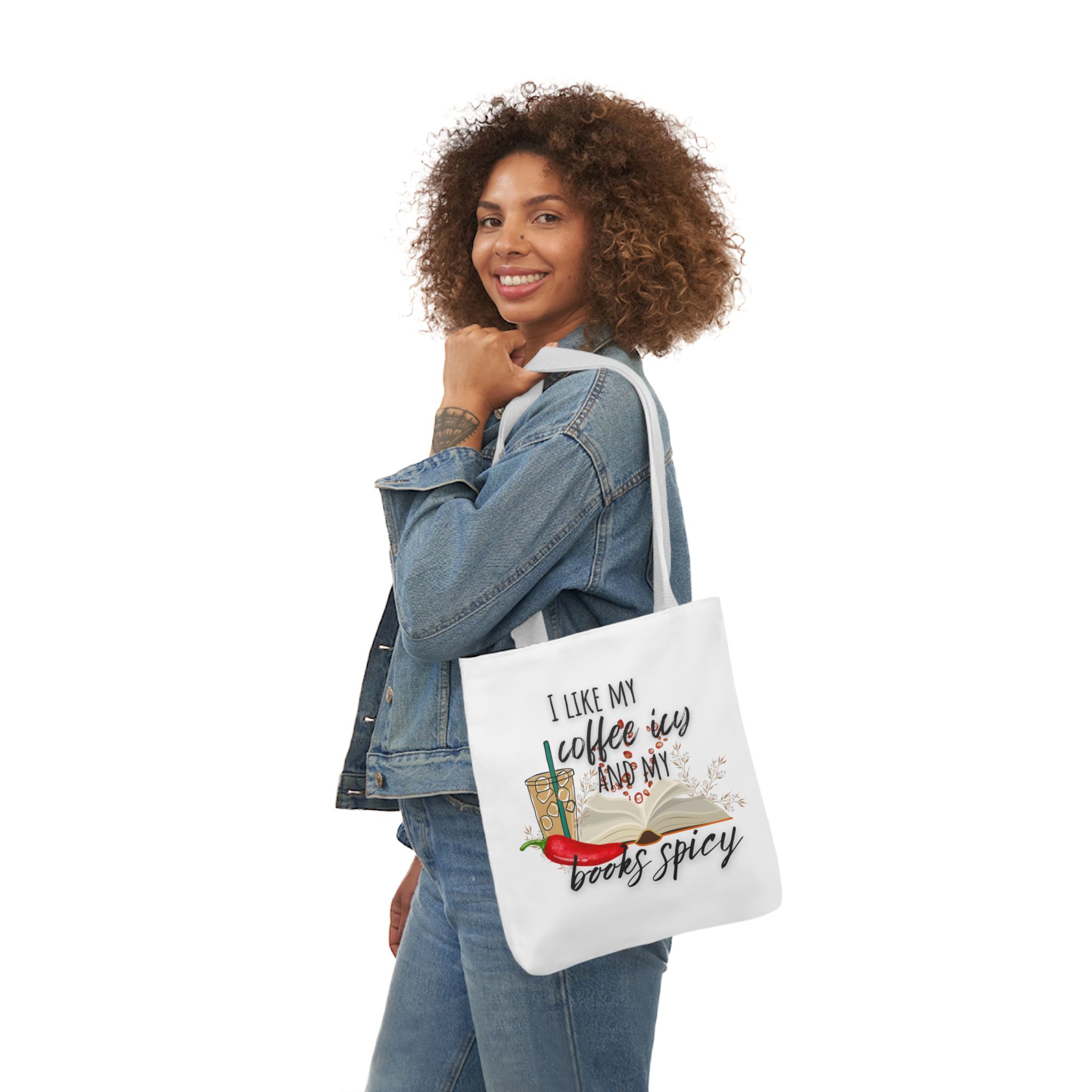 I like my Coffee Icy and Books Spicy White Canvas Tote Bag - Image 4