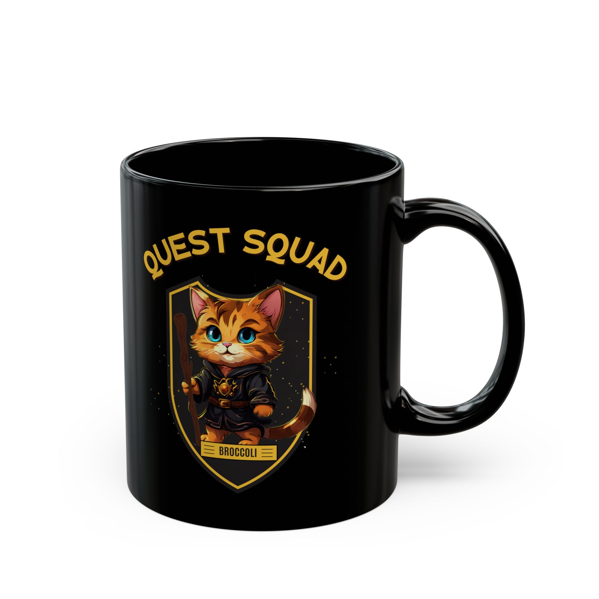 Quest Squad Black Mug - Broccoli Design - Image 2
