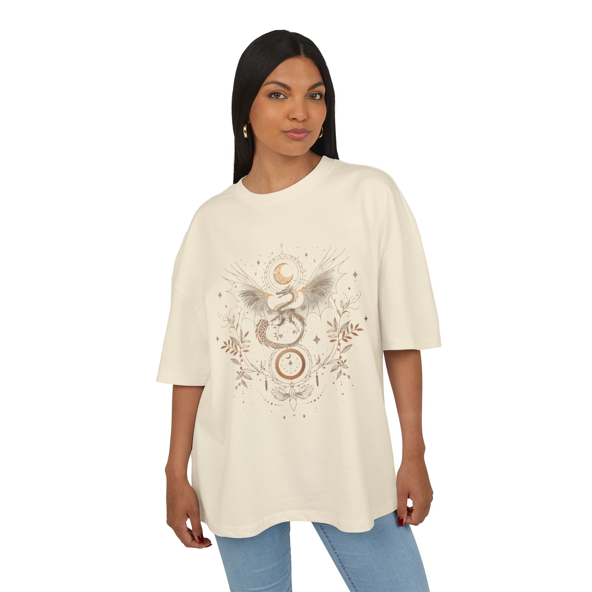 Mystical Dragon Box Tee, Unisex Heavy Cotton Shirt, Boho Style T-Shirt, Gift for Fantasy Lovers, Astrology Tee, Unique Graphic Tee - Image 7