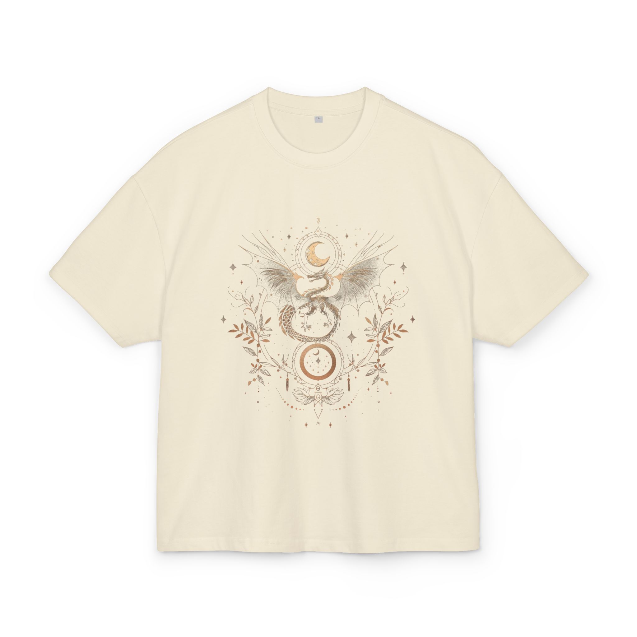 Mystical Dragon Box Tee, Unisex Heavy Cotton Shirt, Boho Style T-Shirt, Gift for Fantasy Lovers, Astrology Tee, Unique Graphic Tee - Image 5