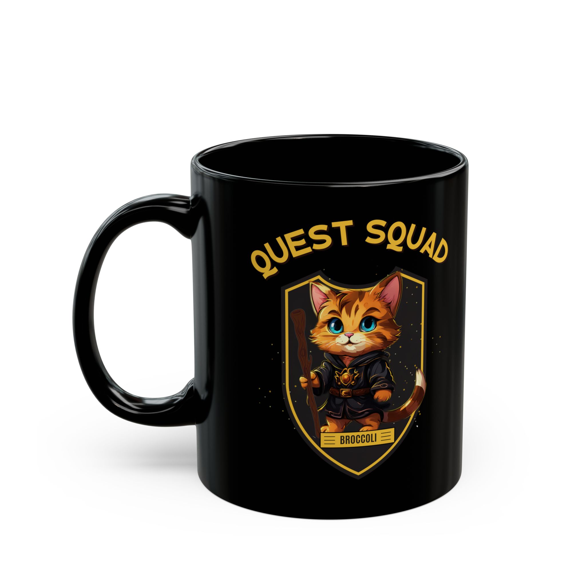 Quest Squad Black Mug - Broccoli Design - Image 3