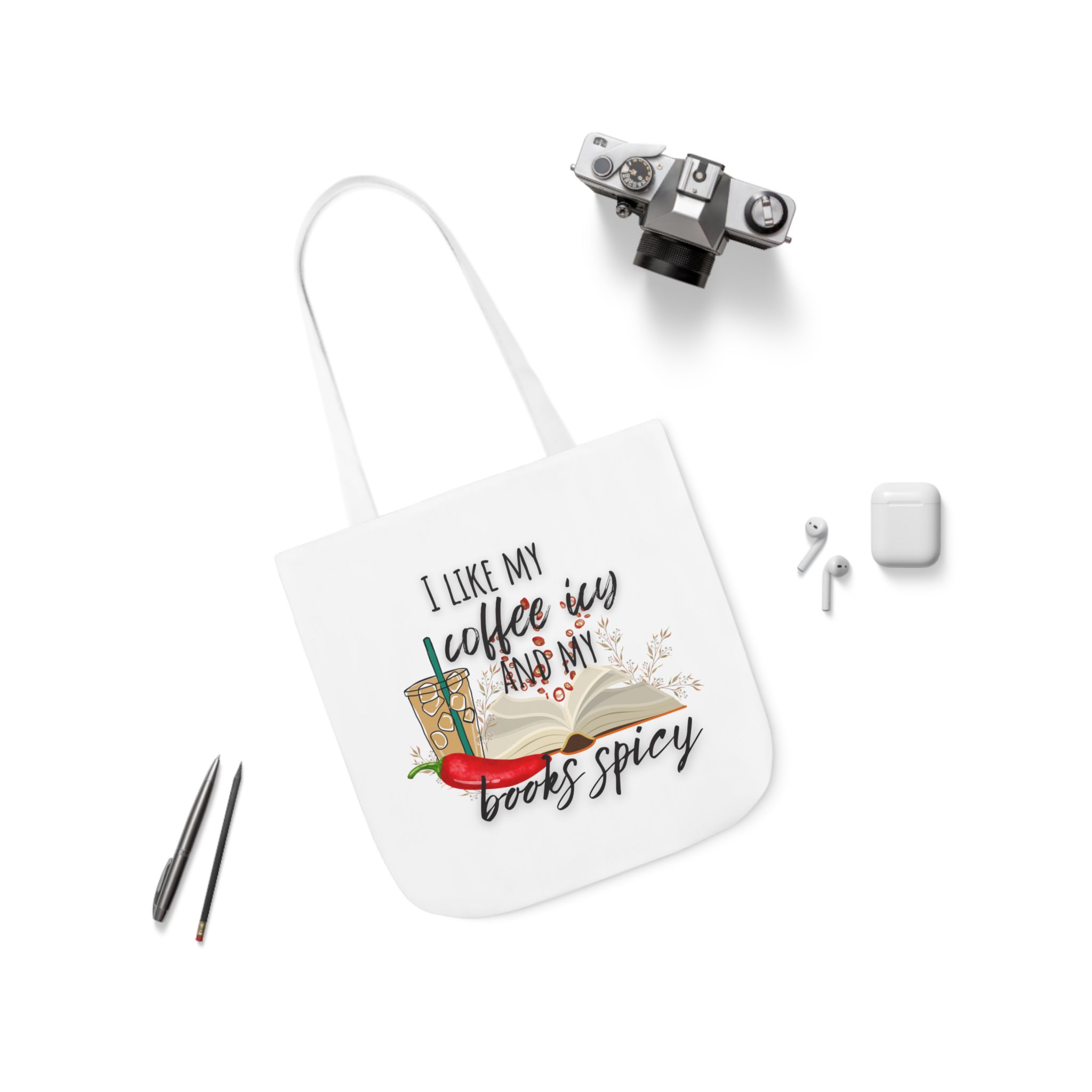 I like my Coffee Icy and Books Spicy White Canvas Tote Bag - Image 3