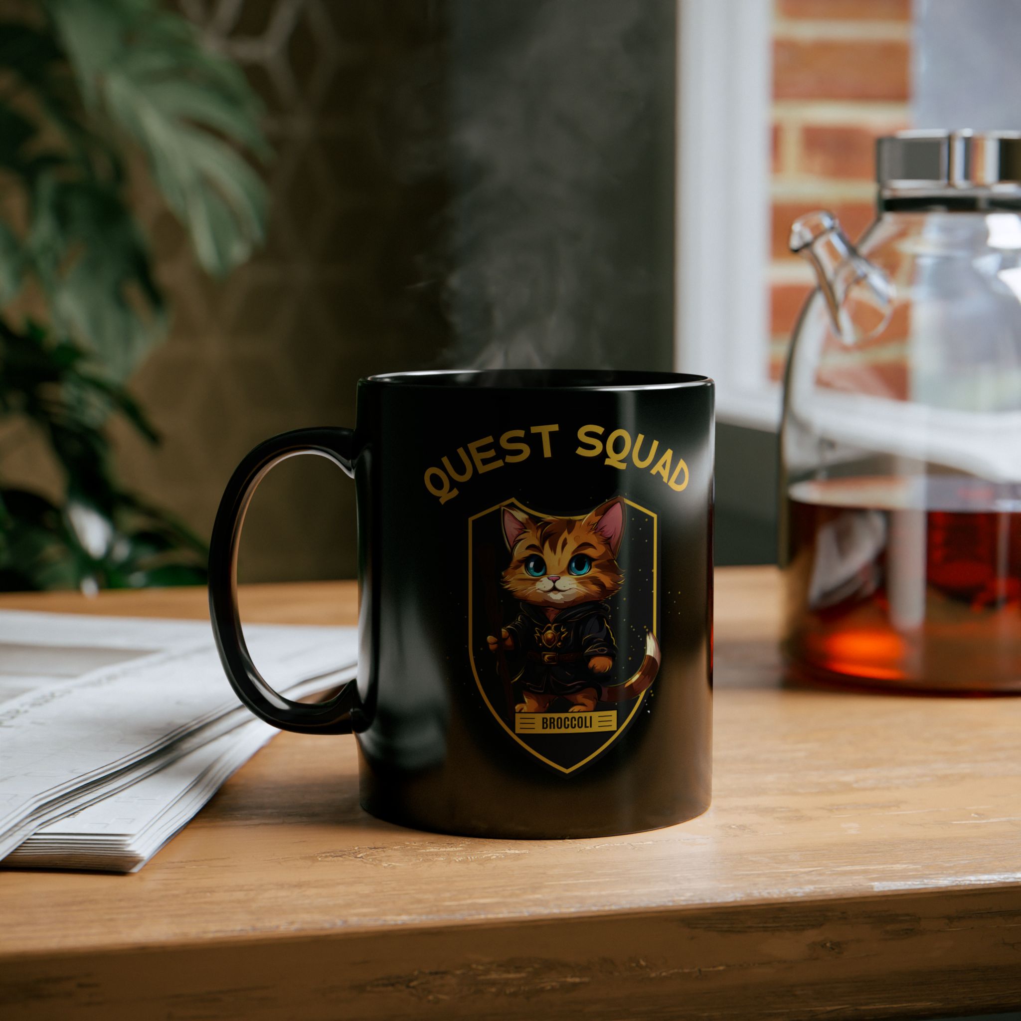 Quest Squad Black Mug - Broccoli Design